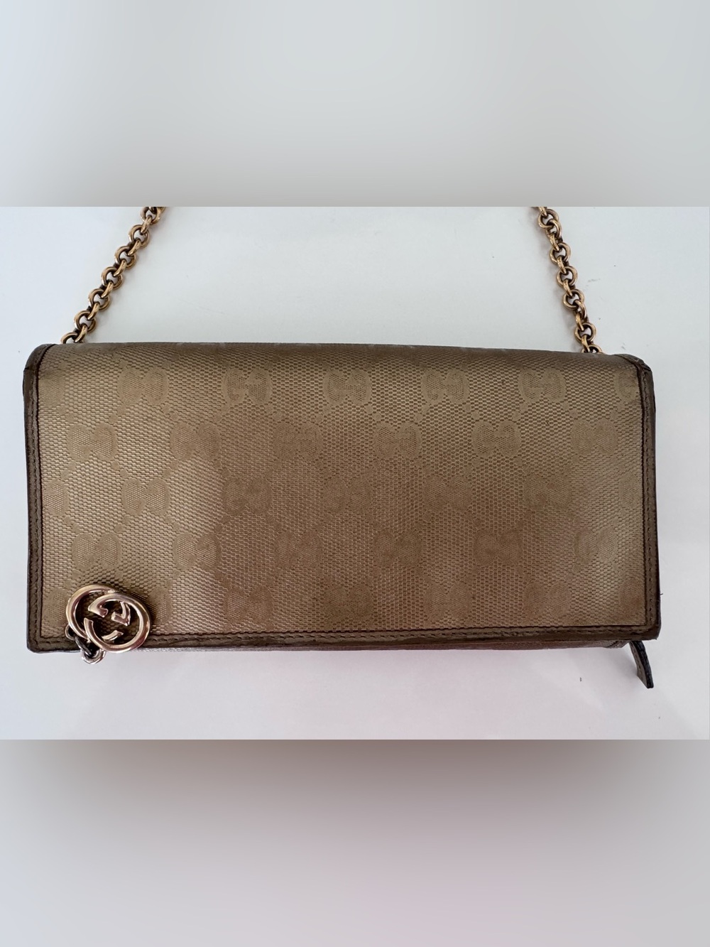 💯 authentic Gucci Gold Signature-Pattern Women’s Chain Shoulder Bag